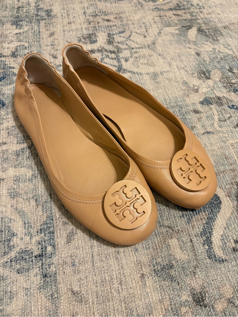 Tory Burch Beige Tan Leather REVA TRAVEL BALLET